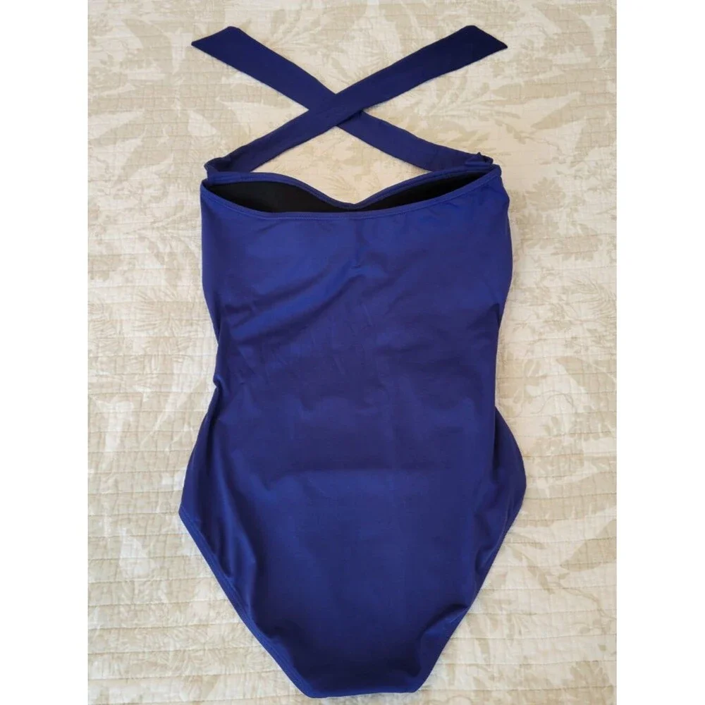 🌴 TOMMY BAHAMA Slimming Tummy Control One Piece Halter Swimsuit | Royal Blue 14